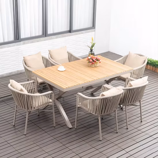 Morden Patio meubles de jardin Table et chaise en bois ensemble de salle à manger en bois de teck utilisé meubles d'extérieur