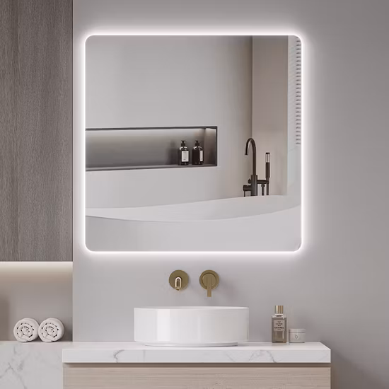 Miroirs en verre suspendus au mur de décoration de maison en gros miroir de salle de bains à LED pour maison intelligente