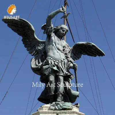 Figurine moderne grandeur nature gardien ailé Figurine en Bronze Gabriel arc ange Statue avec épée de maintien