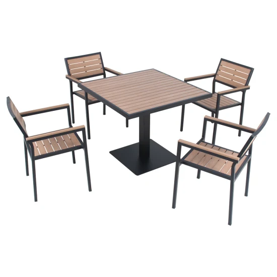 Personnalisation de base 5 pièces en plein air hôtel jardin cadre en aluminium en plastique bois Table à manger ensemble chaises meubles