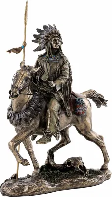 Top Collection Statue de cheval d'équitation indien Cheyenne en résine, sculpture amérindienne en bronze coulé à froid de qualité supérieure