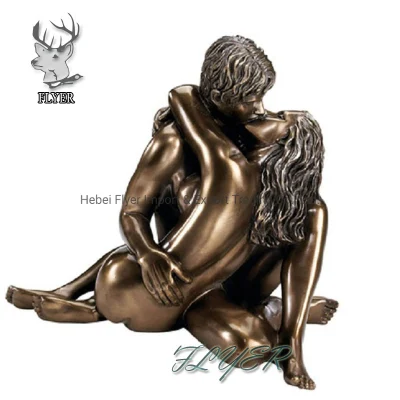 Offre spéciale taille réelle décoration de la maison Sculpture Bronze Couples nus Sculpture Statue amoureux nus s'embrasser Statue