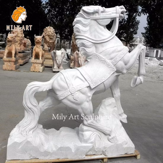 Fournisseur personnalisé fait à la main, usine, bon prix, Sculpture en pierre animale grandeur nature, marbre rouge, Statue de Couple de cheval