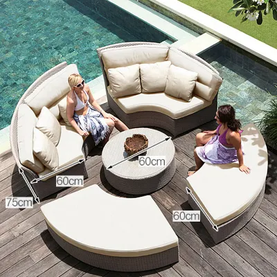 2023 Hôtel moderne Home Patio extérieur jardin salon en bois en aluminium teck chaise d'angle sectionnel canapé meubles en rotin avec table basse latérale