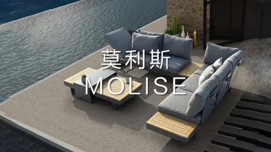 2022 Hôtel moderne Home Patio extérieur jardin meubles de salon en bois en aluminium teck chaise d'angle sectionnel canapé meubles en rotin avec table basse latérale