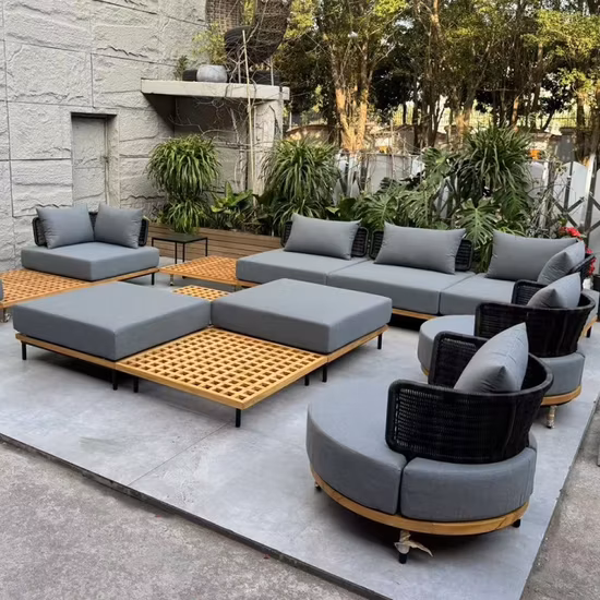 Meubles d'extérieur de style moderne français, ensemble de canapé de jardin en bois massif, projet d'hôtel